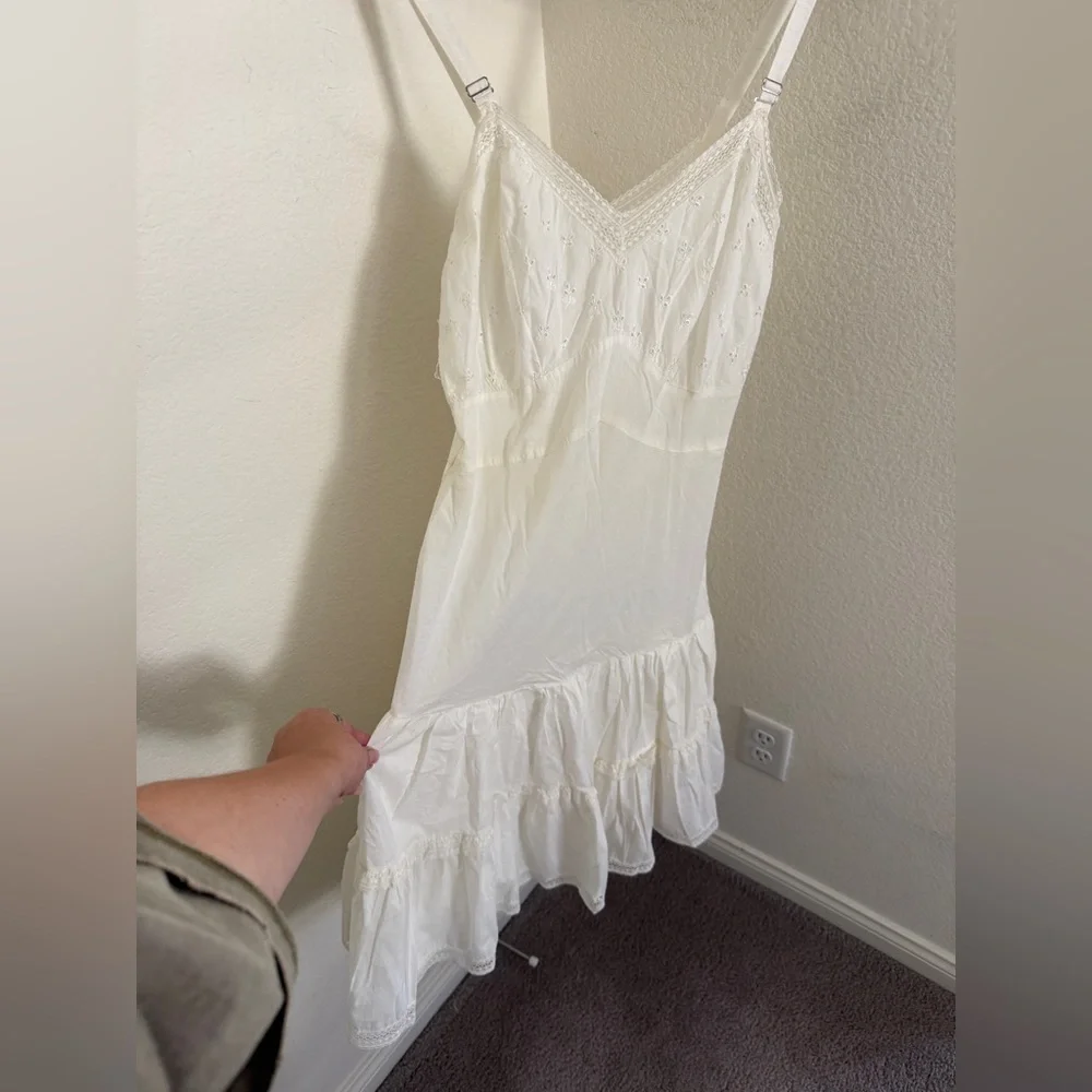 Vintage romantic white lace slip sun dress cinched waist babydoll size S - Picture 2 of 5
